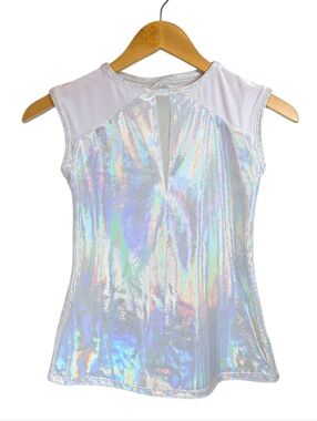 Ingenue Iridescent Holographic Velvet Top Sz S Keyhole Burning Man Cyber Space